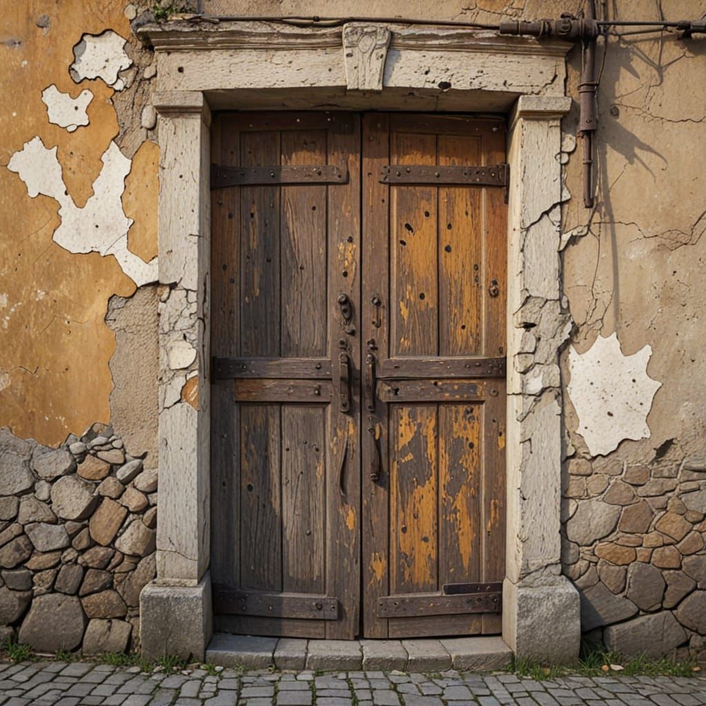 Weathered Wooden Door in Urban Landscape Photography