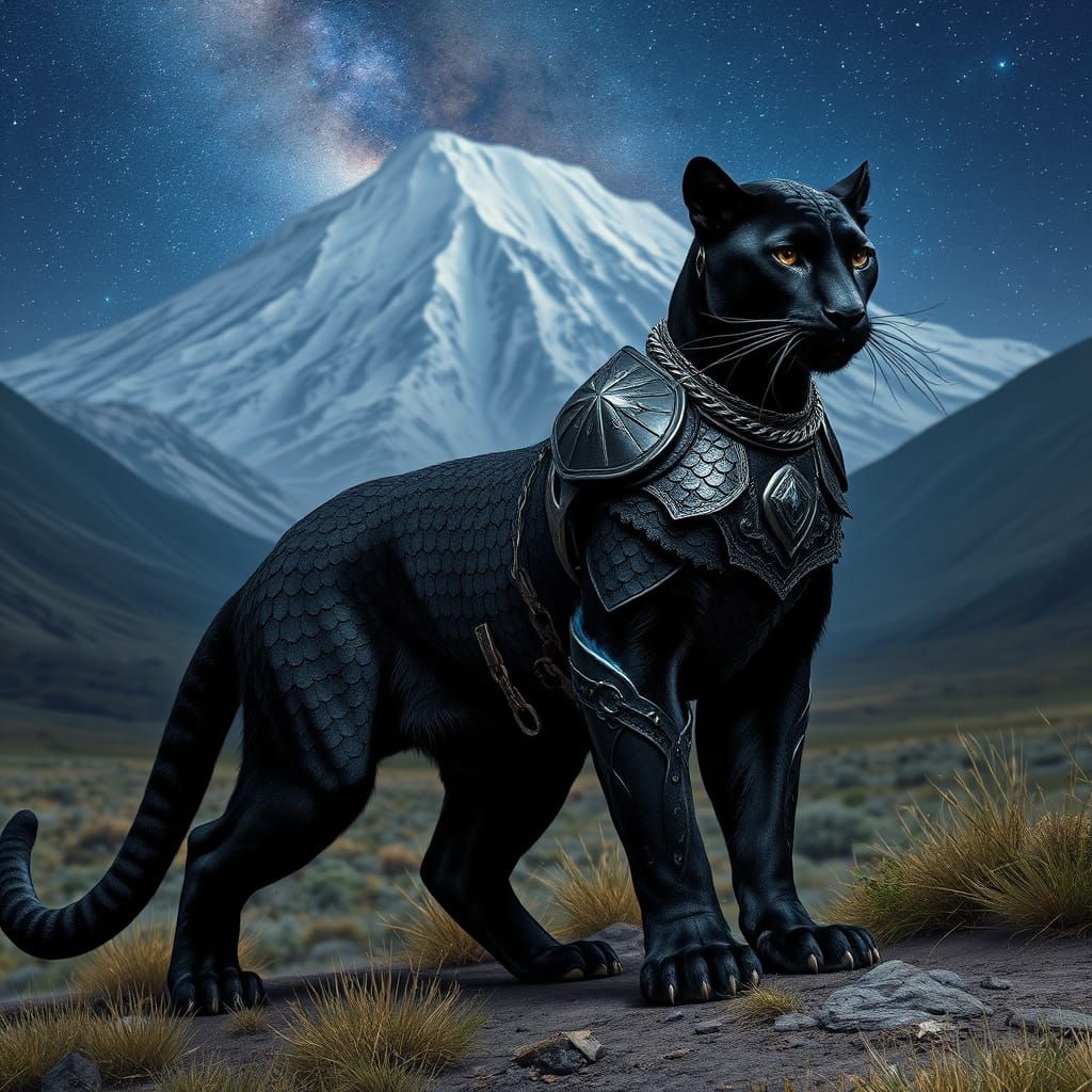 Fierce Panther Mother Teaches Cubs in Dragon Scale Armor