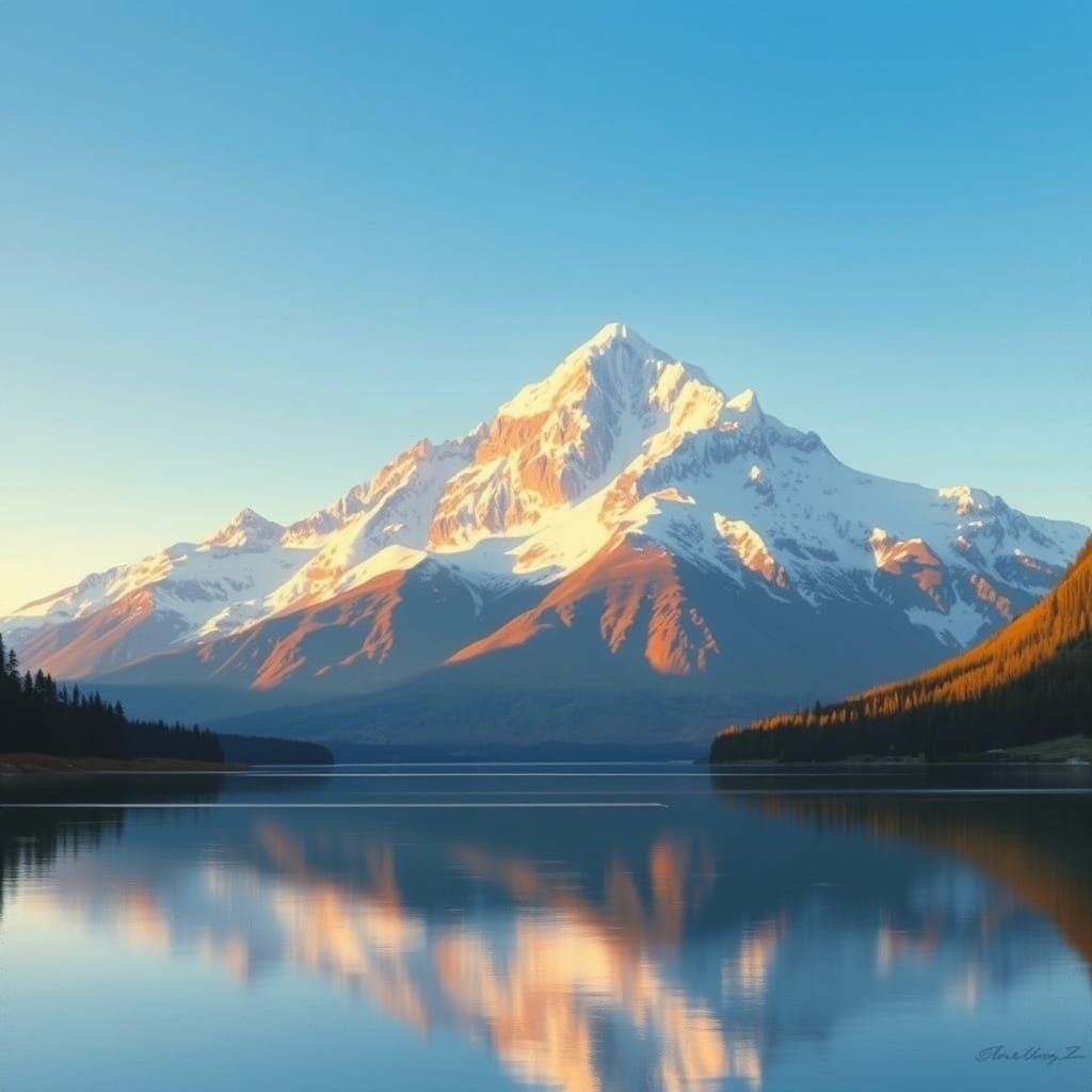Alpine Lake Reflecting Mountain Peaks at Dawn