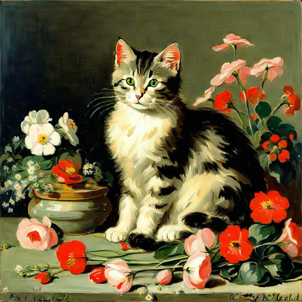 Cute Cat with Heart Lights, in Realistic Style