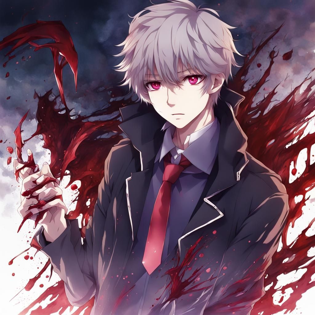 Yandere Anime Boy with Blood in Manga Style