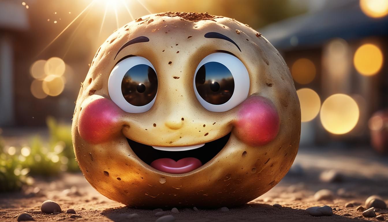Happy Smiling Potato in Photorealistic Style