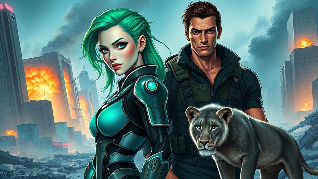 Alien Woman and Human Warrior Ready for Battle