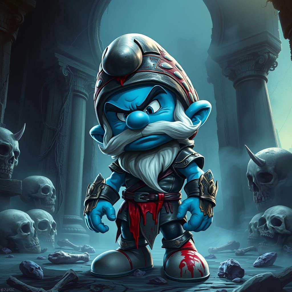 Smurf Warrior in Dark Fantasy Armor