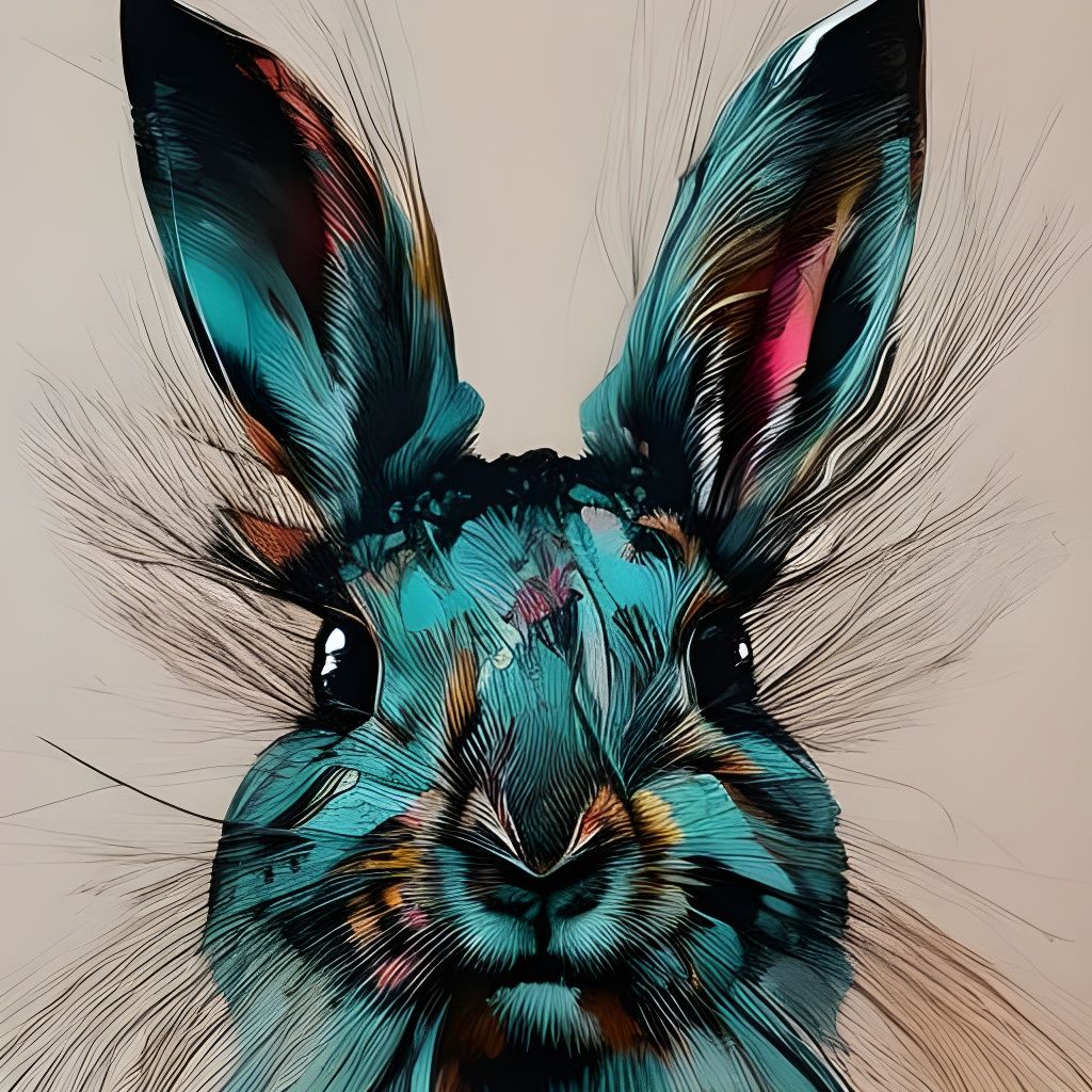 Detailed Inkblot Rabbit Portrait by Carne Griffiths