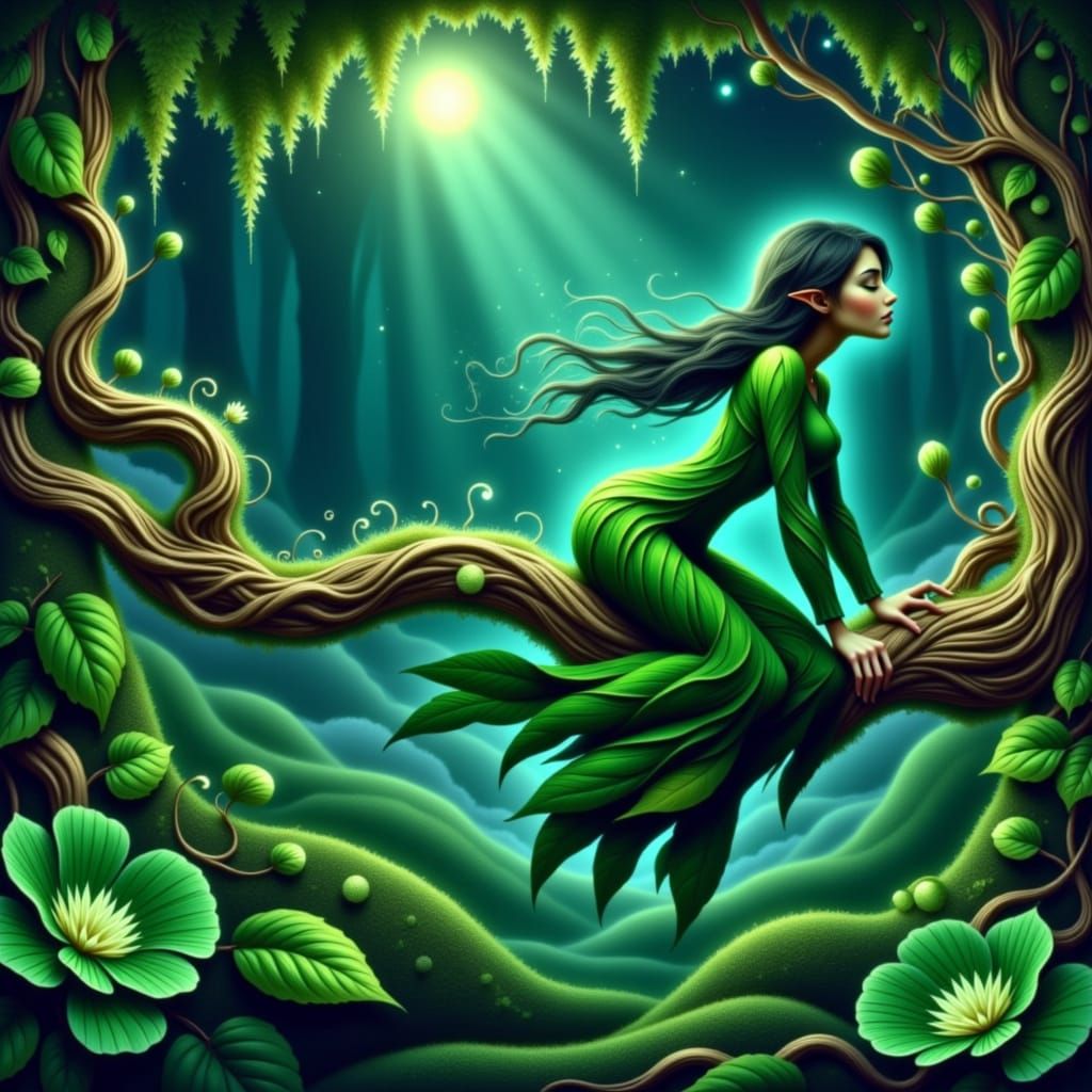 Emerald Velvet Hills in Klimt Style