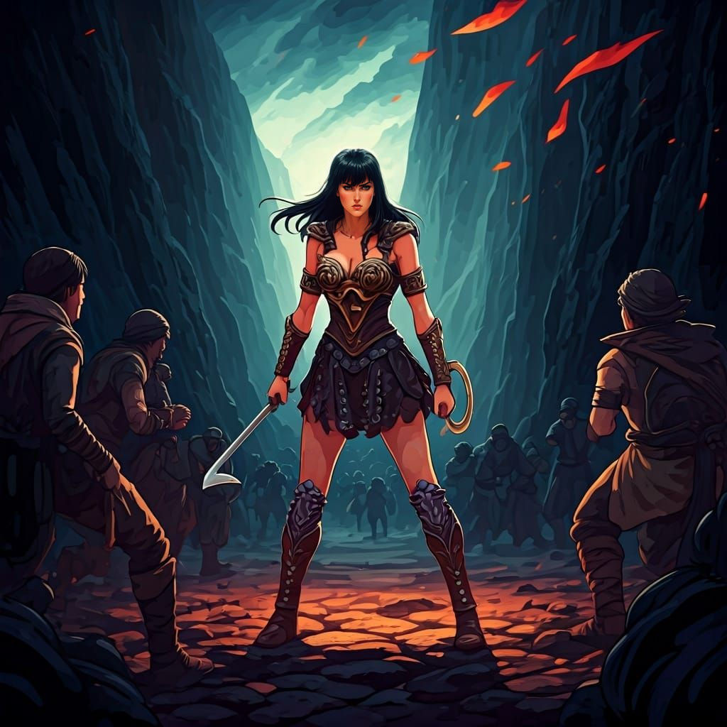 Xena Warrior Princess Battles Bandits in Anime Style