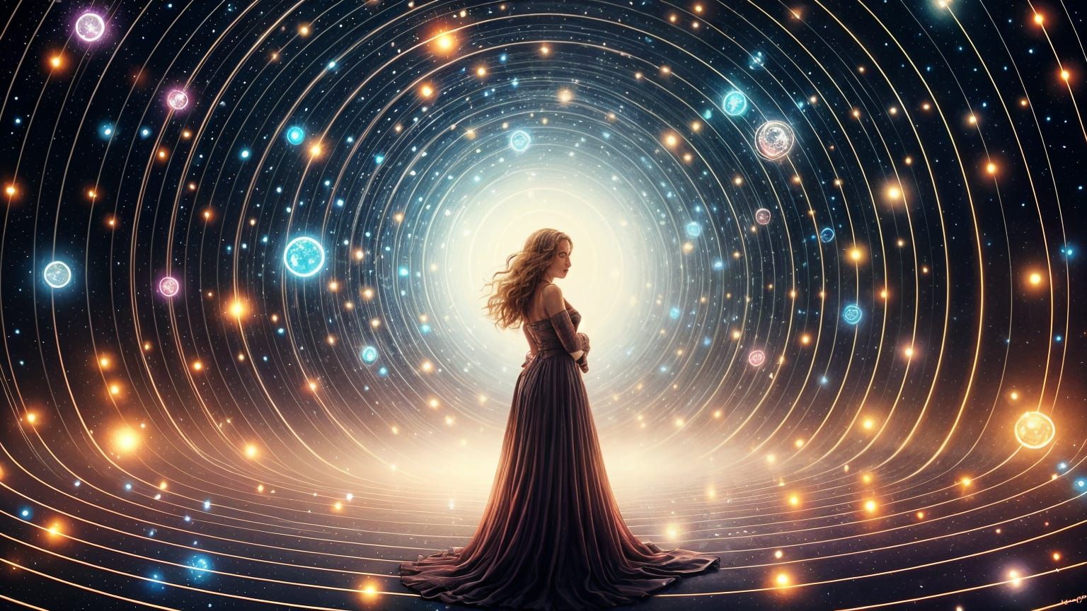 Woman in Infinite Circular Dreamscape Digital Art