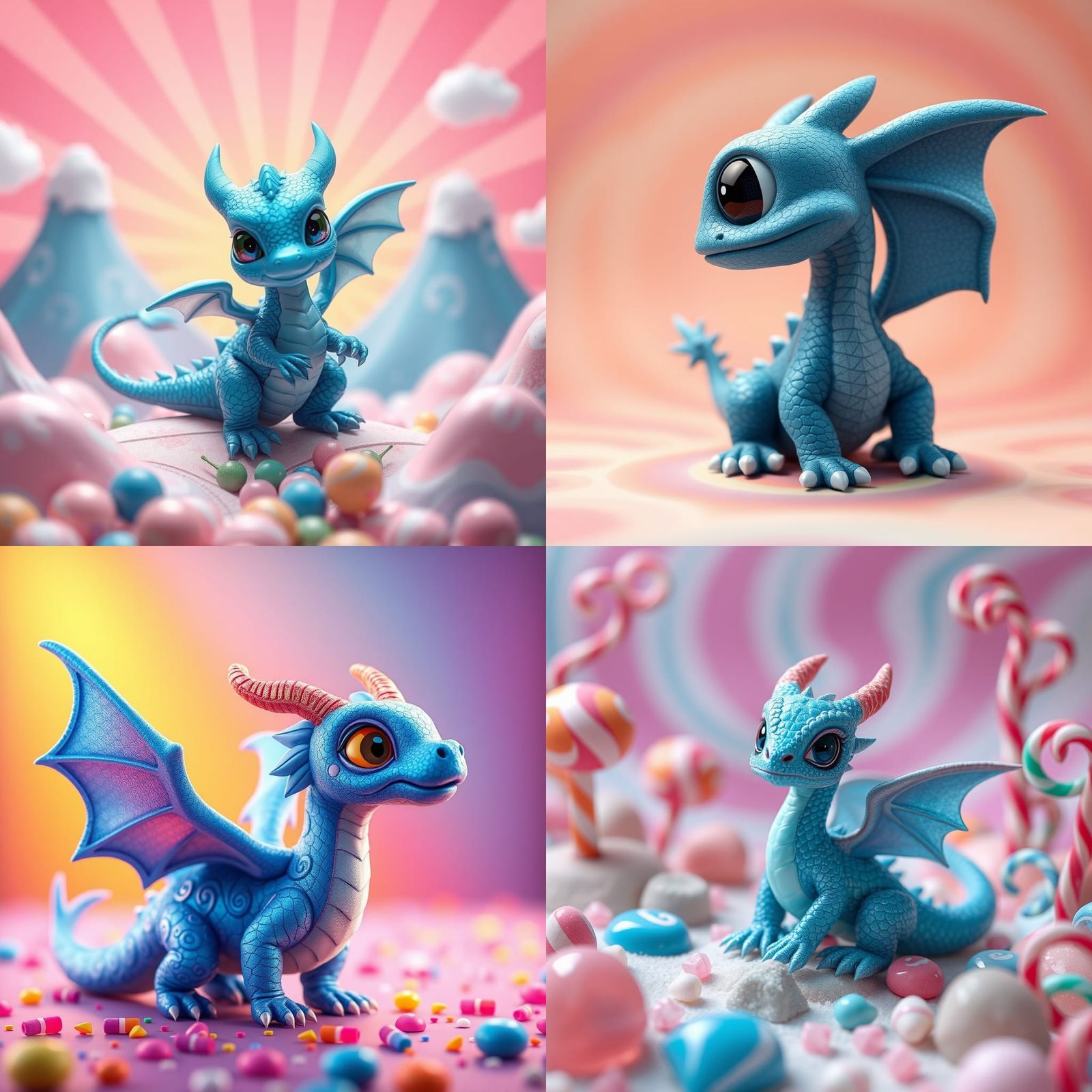 Cute Blue Dragon in Candy Art Style