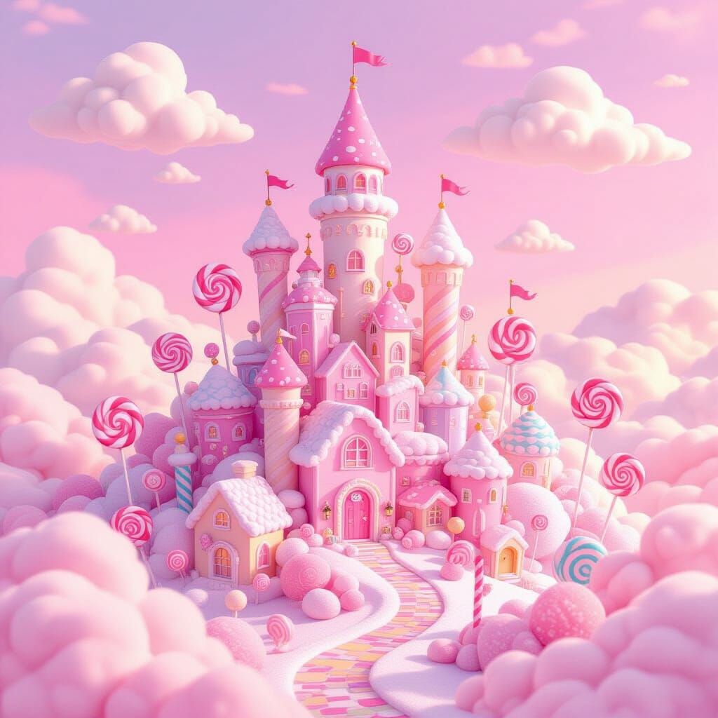 Whimsical Pastel Candy Cityscape with Dreamy Digital Art