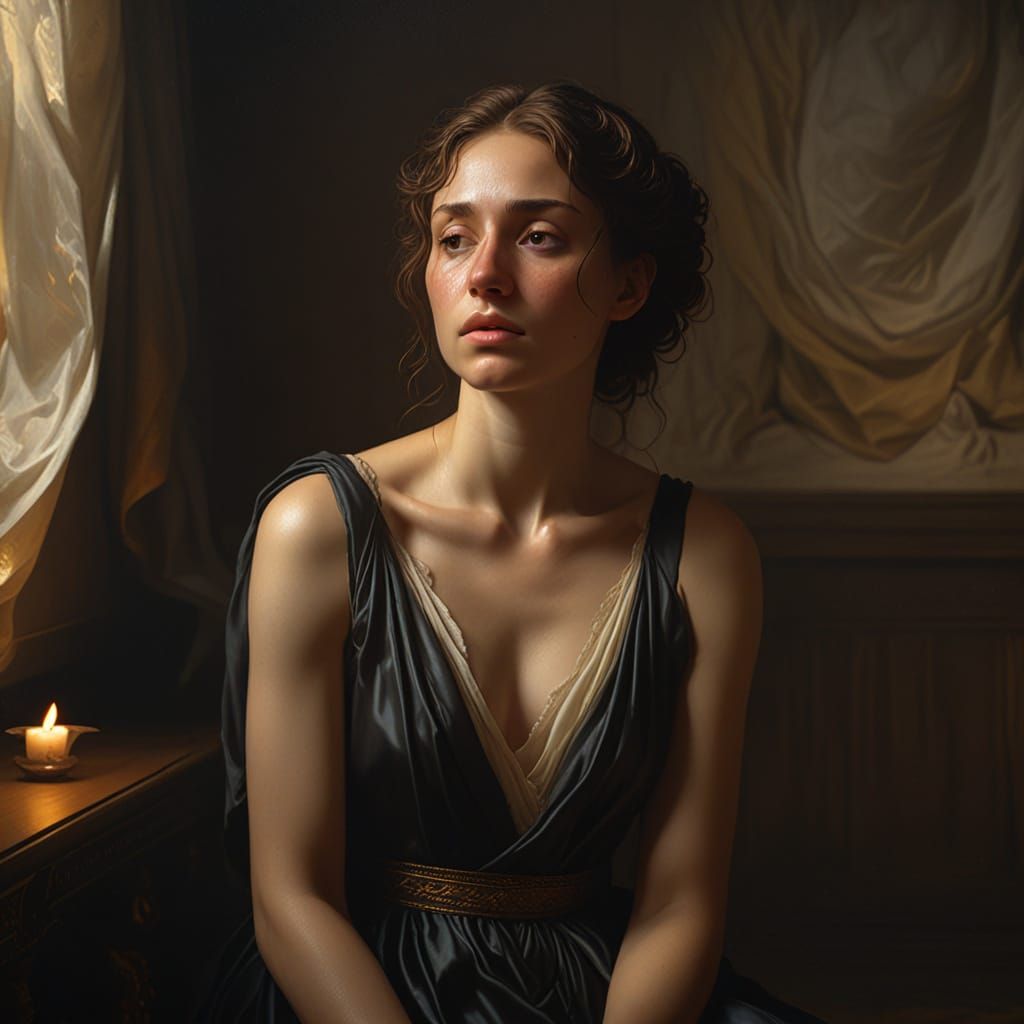 Weeping Woman in Renaissance Portrait with Baroque Influence