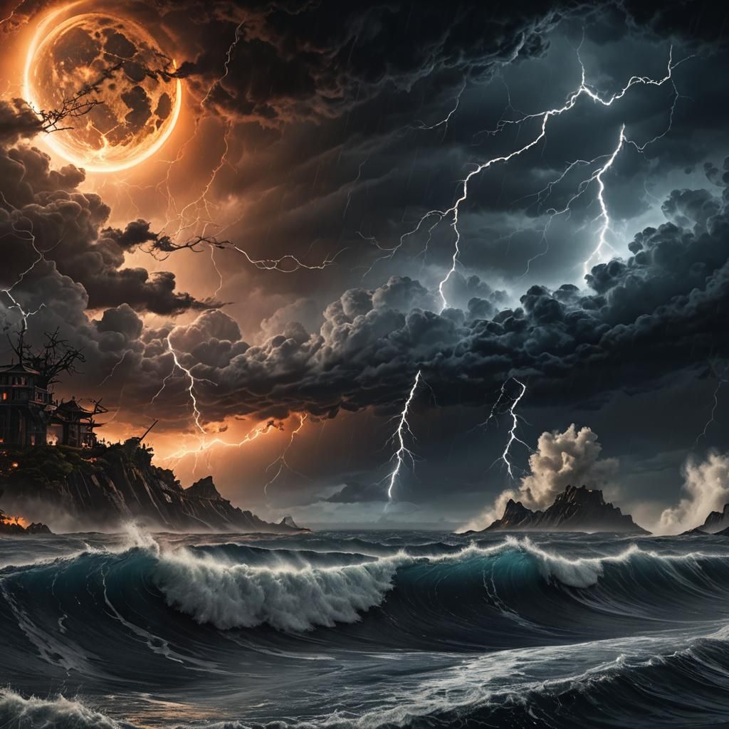 Black Moon Over Hellish Typhoon: Digital Matte Painting