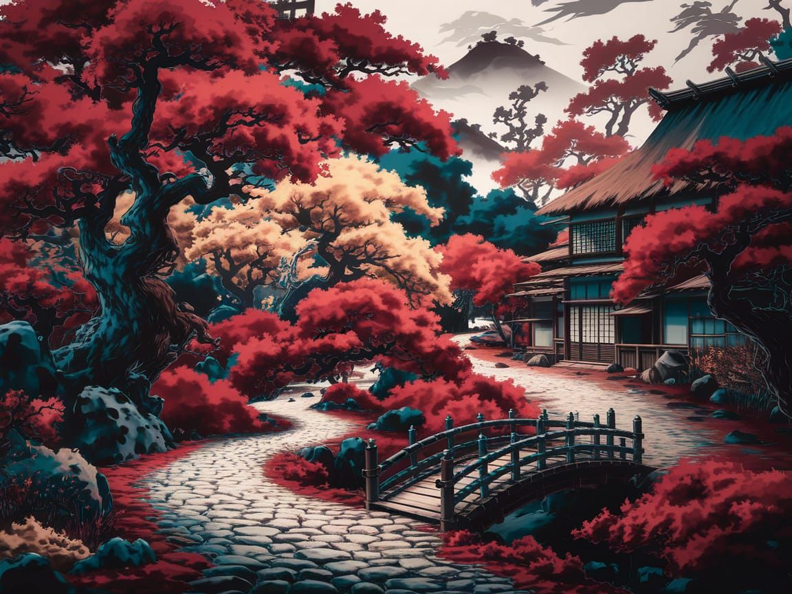 Charming Autumn Village in Japanese Ink Style