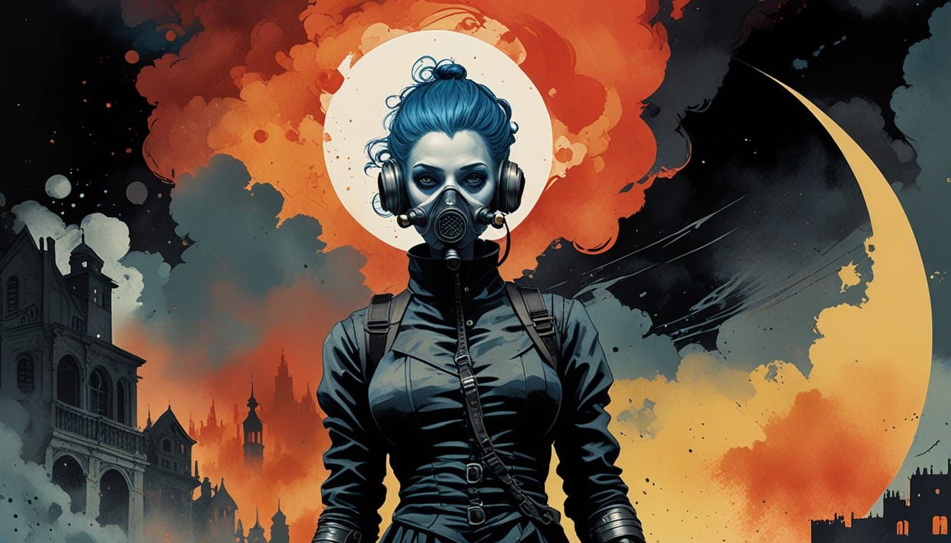 Gothic Victorian Siren in Dystopian Ruins