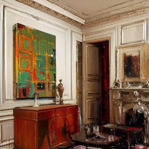 Parisian Apartment with Classic Paneling in Oil Painting Sty...