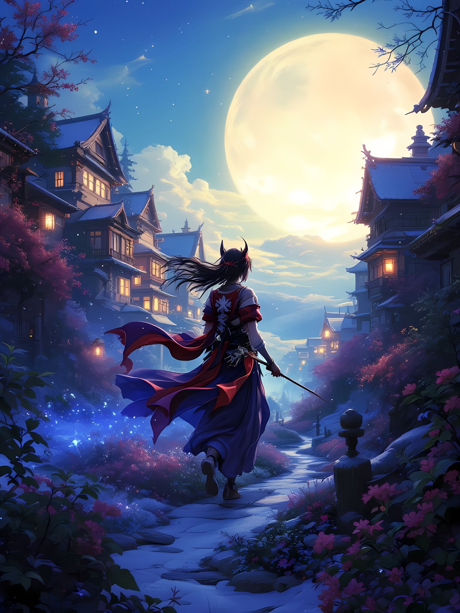 Idyllic Village Scene: Digital Illustration