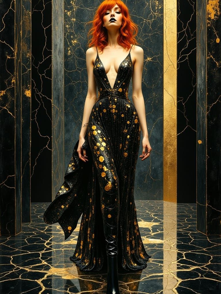Regal Redhead in Stained Glass Gown