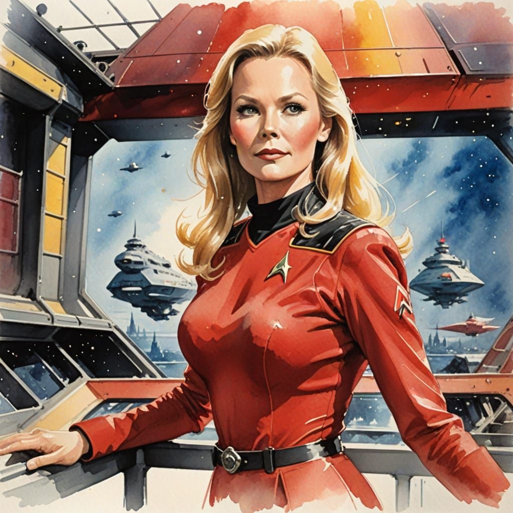 Vibrant Star Trek Officer in Impressionistic Watercolor