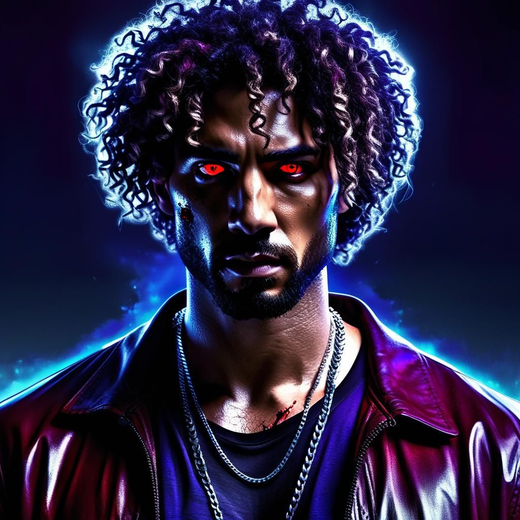 Intense Portrait of Young Man with Red Eyes