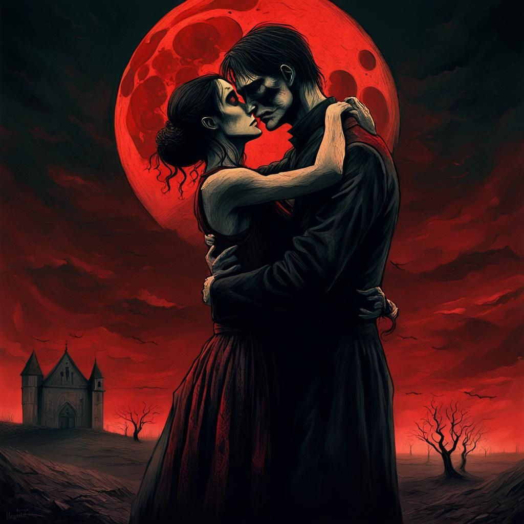 Gothic Romance: Lovers Under a Blood-Red Moon