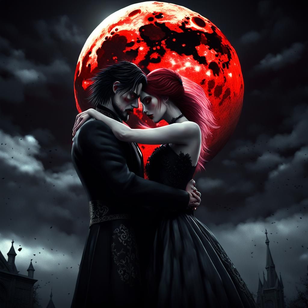 Gothic Romance Under Blood Moon in Expressive 3D