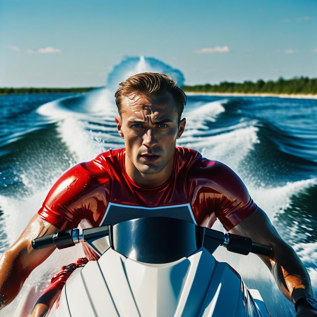 Boy on Jet Ski in Golden Hour Light
