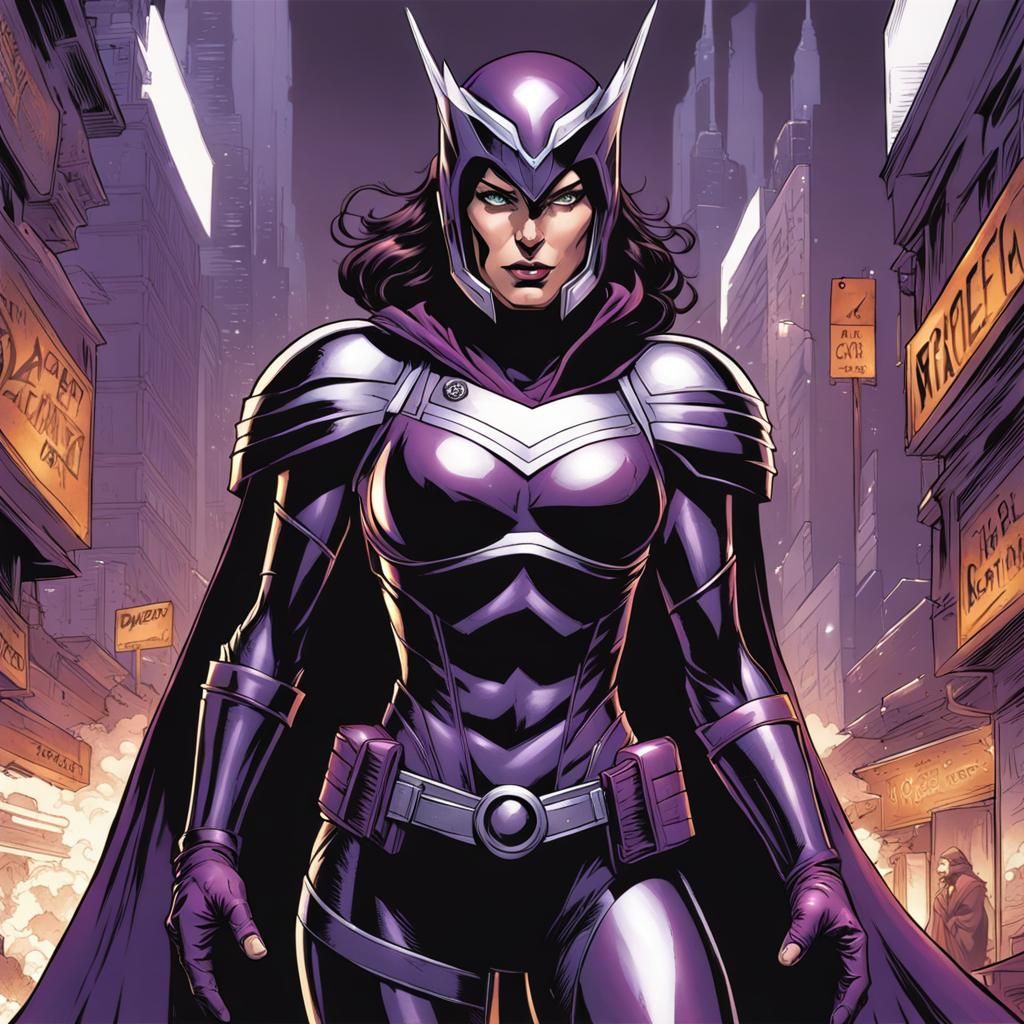 Female Magneto in Purple Armor, Comic Book Art
