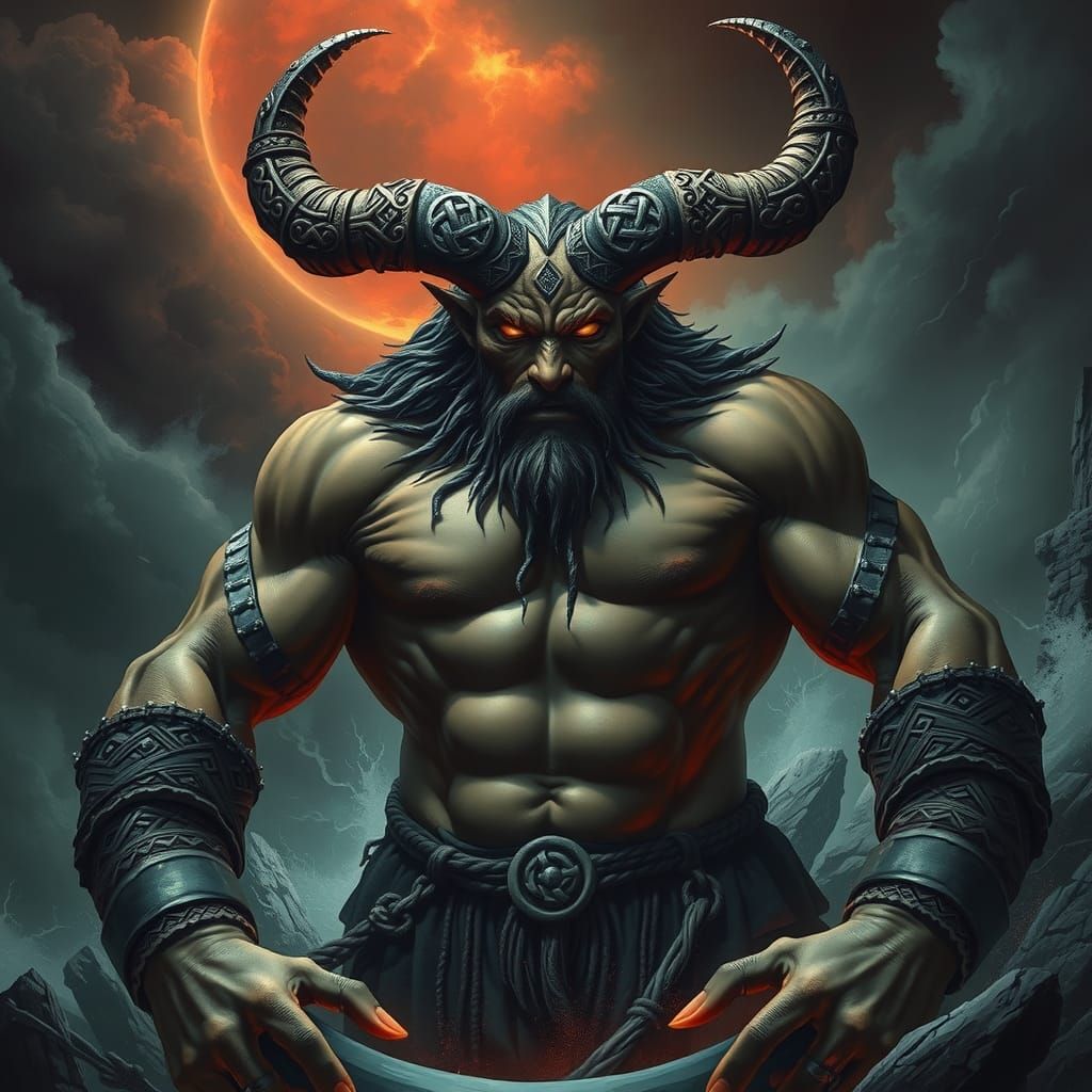 Mighty Balor, Celtic God of Chaos in Dark Fantasy Style