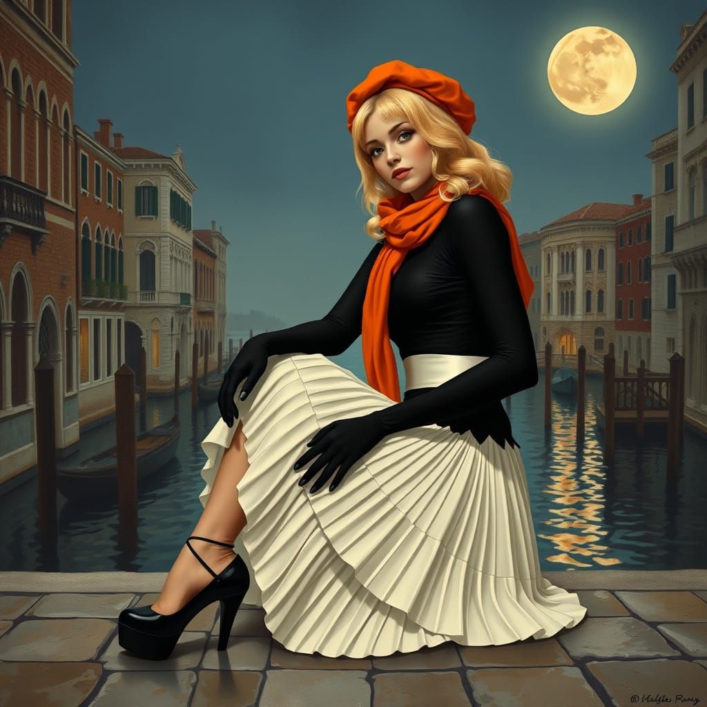 Dreamy Anne Marie in Venetian Moonlight, Art Nouveau