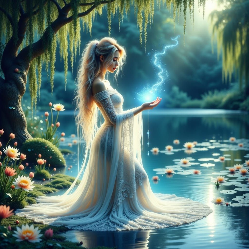 Enchanted Priestess Transforms Lake Waters in Ethereal Dream...