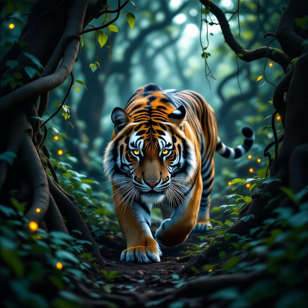 Majestic Tiger in Glowing Forest - Wildlife Photography Styl...