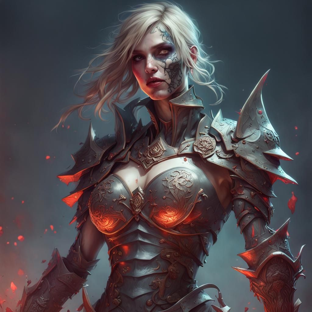 Beautiful Zombie Knight Portrait in Hyperdetailed Style