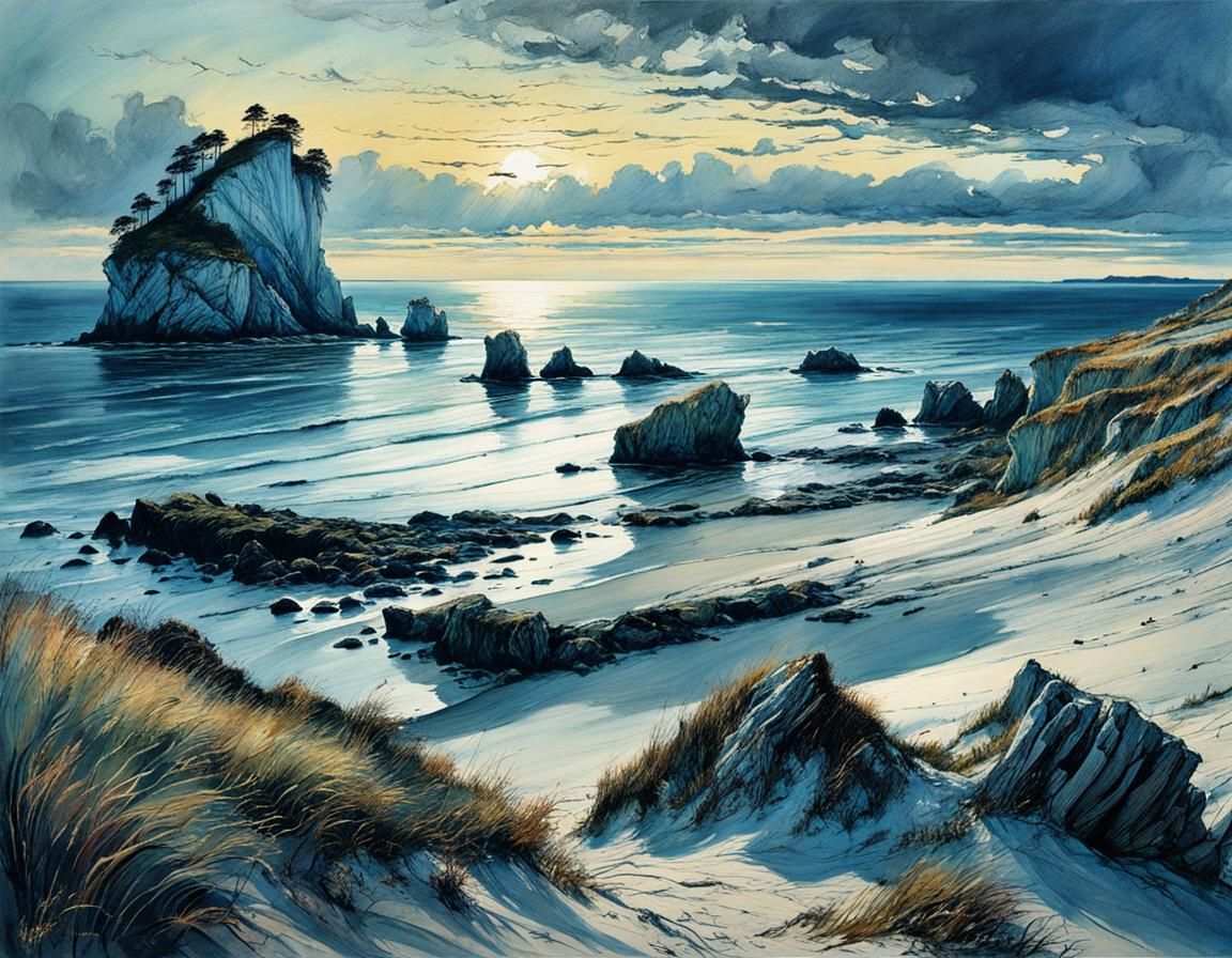 Ethereal Chalk Coast in Soft Evening Light