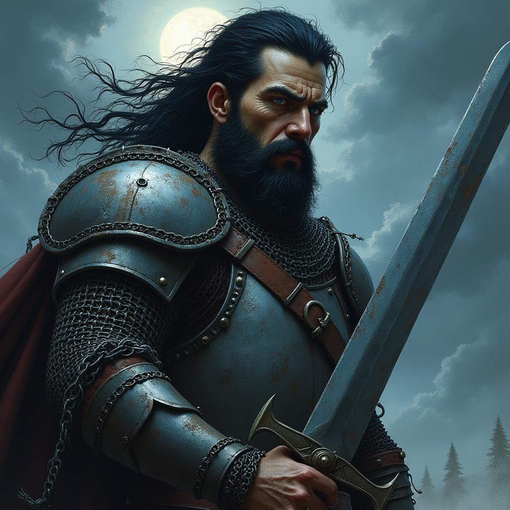 Battle-Hardened Warrior in Chainmail, Dark Fantasy Style