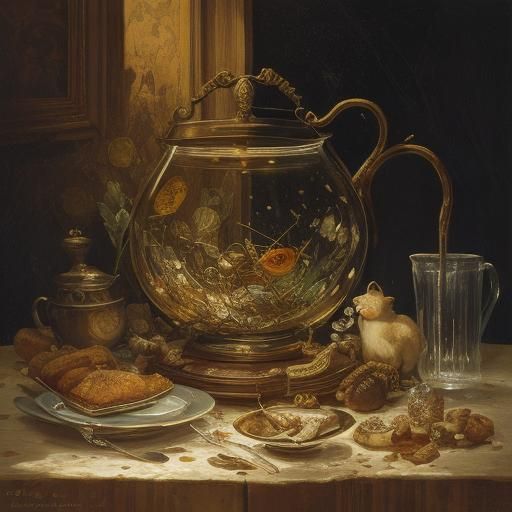 Glass Mouse Steals Cheese: Baroque Oil Painting