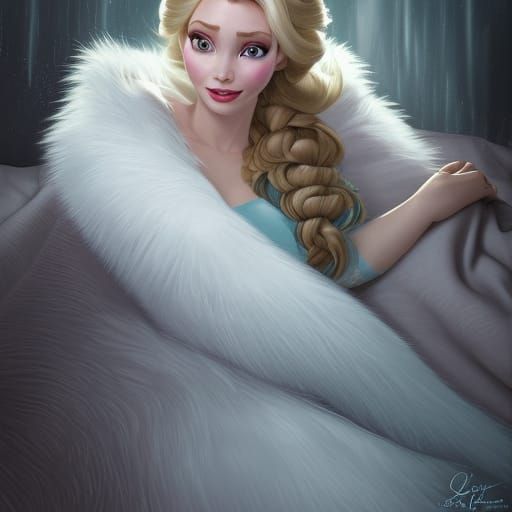 Queen Elsa Sleeps in Bed of Furs: Digital Art