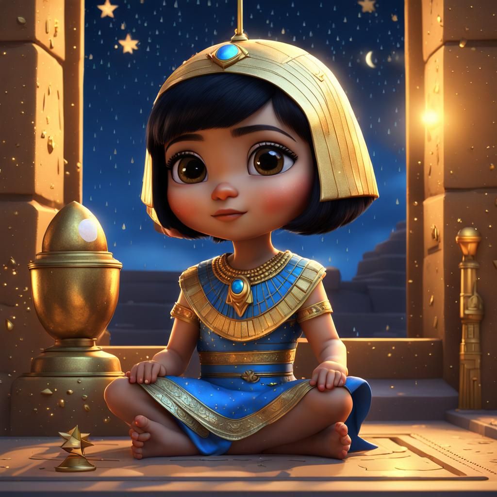 Cute Chibi Egyptian Girl Painting in 3D Art