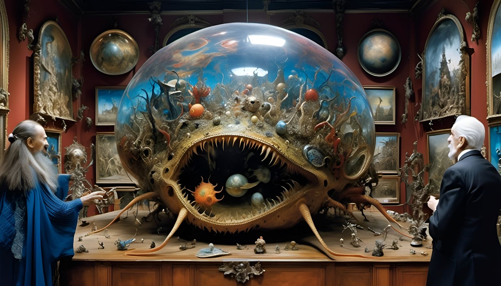 Surreal Cryptid in Fantasy Museum, Detailed Digital Art