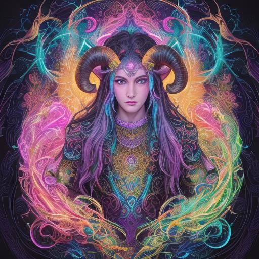 Divine Satyr in Bioluminescent Forest, Watercolor Portrait