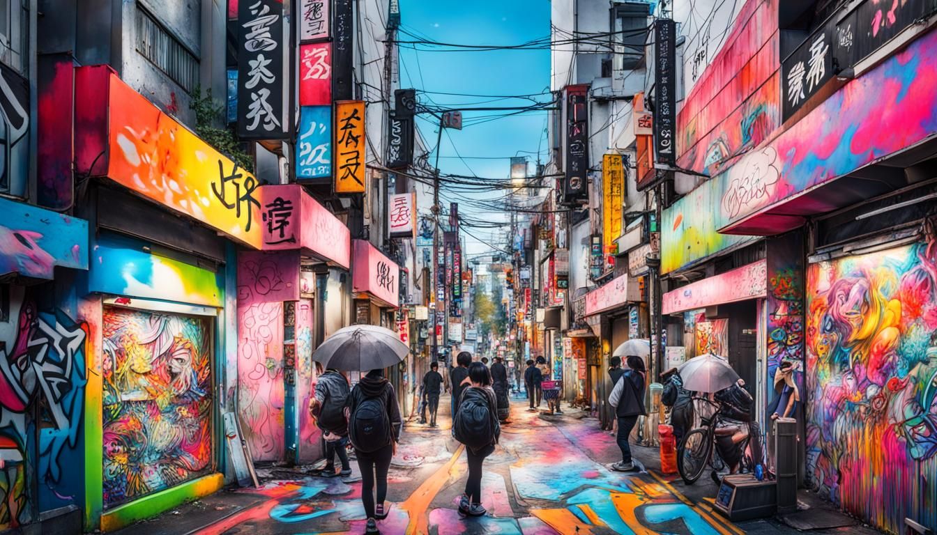 Colorful Graffiti Art in Harajuku, Japan