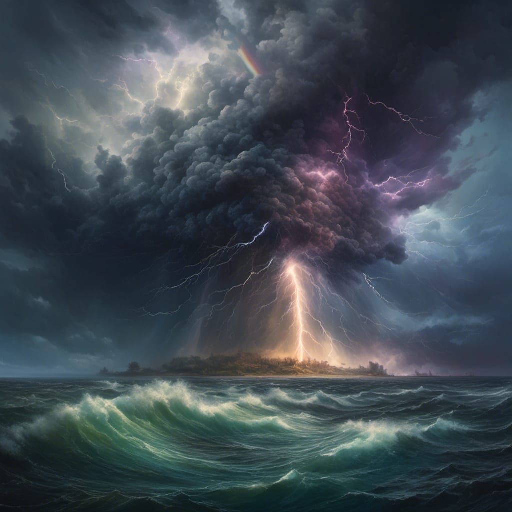 Dramatic Rainbow Tornado Over the Sea