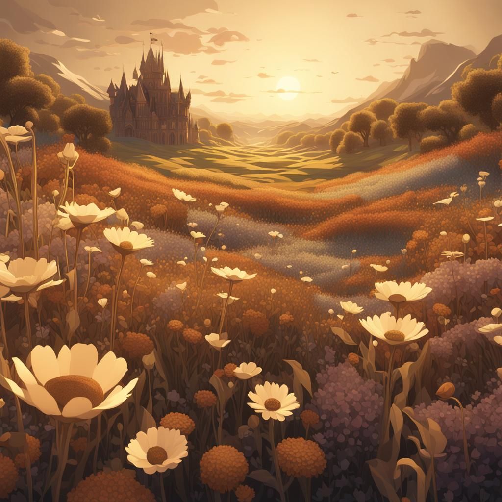 Art Deco Flower Meadow in Cubist Style