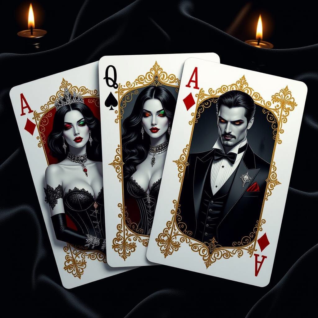 A photorealistic deck of gothic poker cards, each card depic...