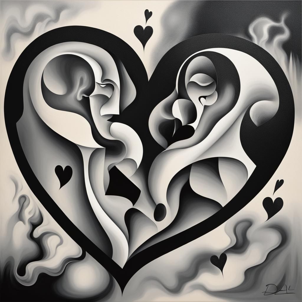 Cubist Love Hearts in Black, White, and Grey