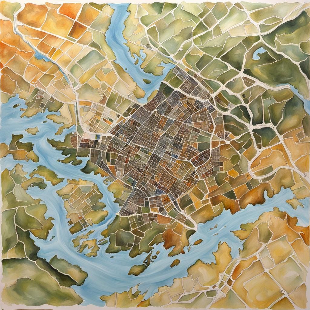 Detailed Gouache Painting of Maps