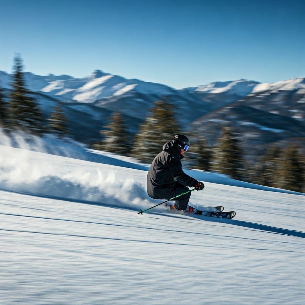Skier Carves Through Powdery Snow in Sharp Turn