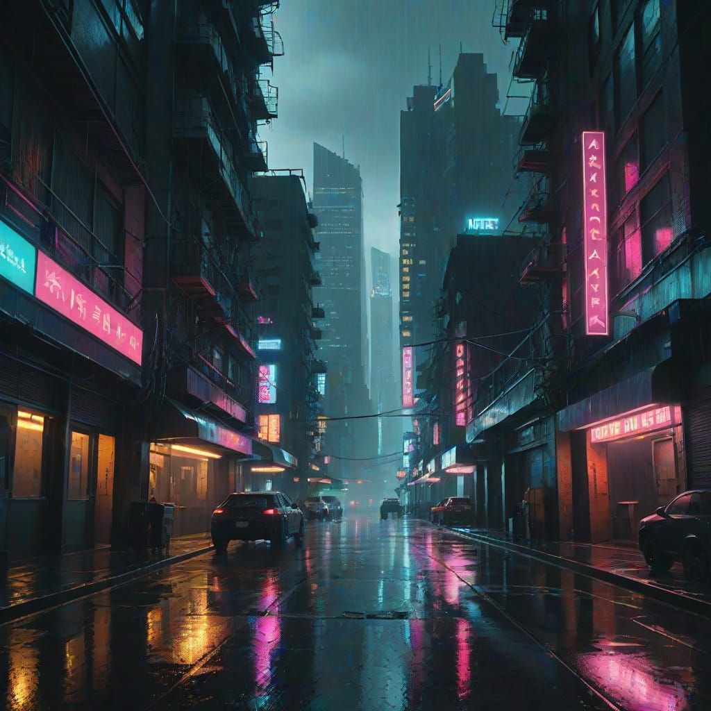 Cyberpunk New York City in Rainy Darkness