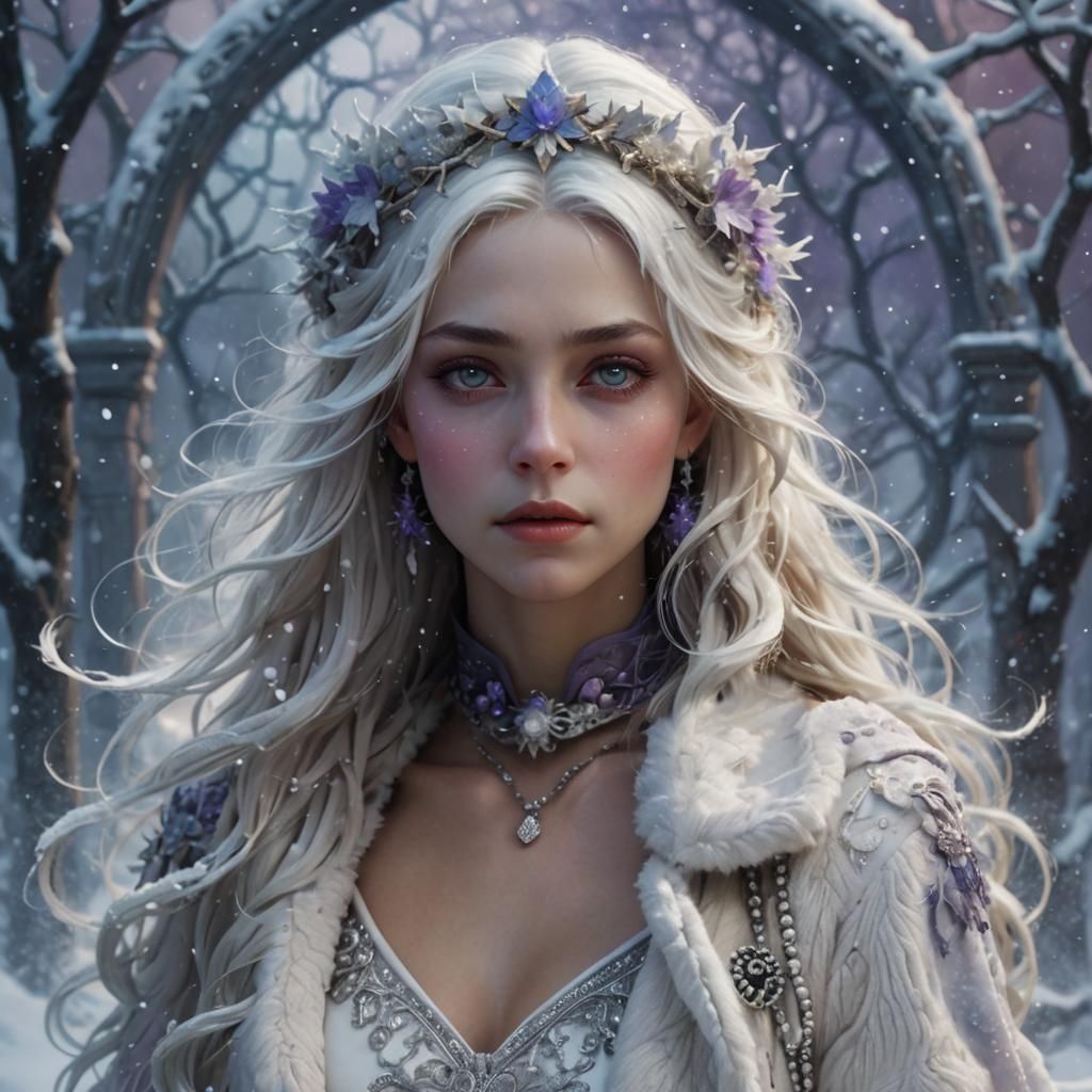 Snowy Blizzard Scene with Woman, Digital Rendering