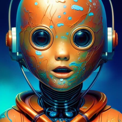 Cybernetic Aquatic Robot Toddler in Cyberpunk Style