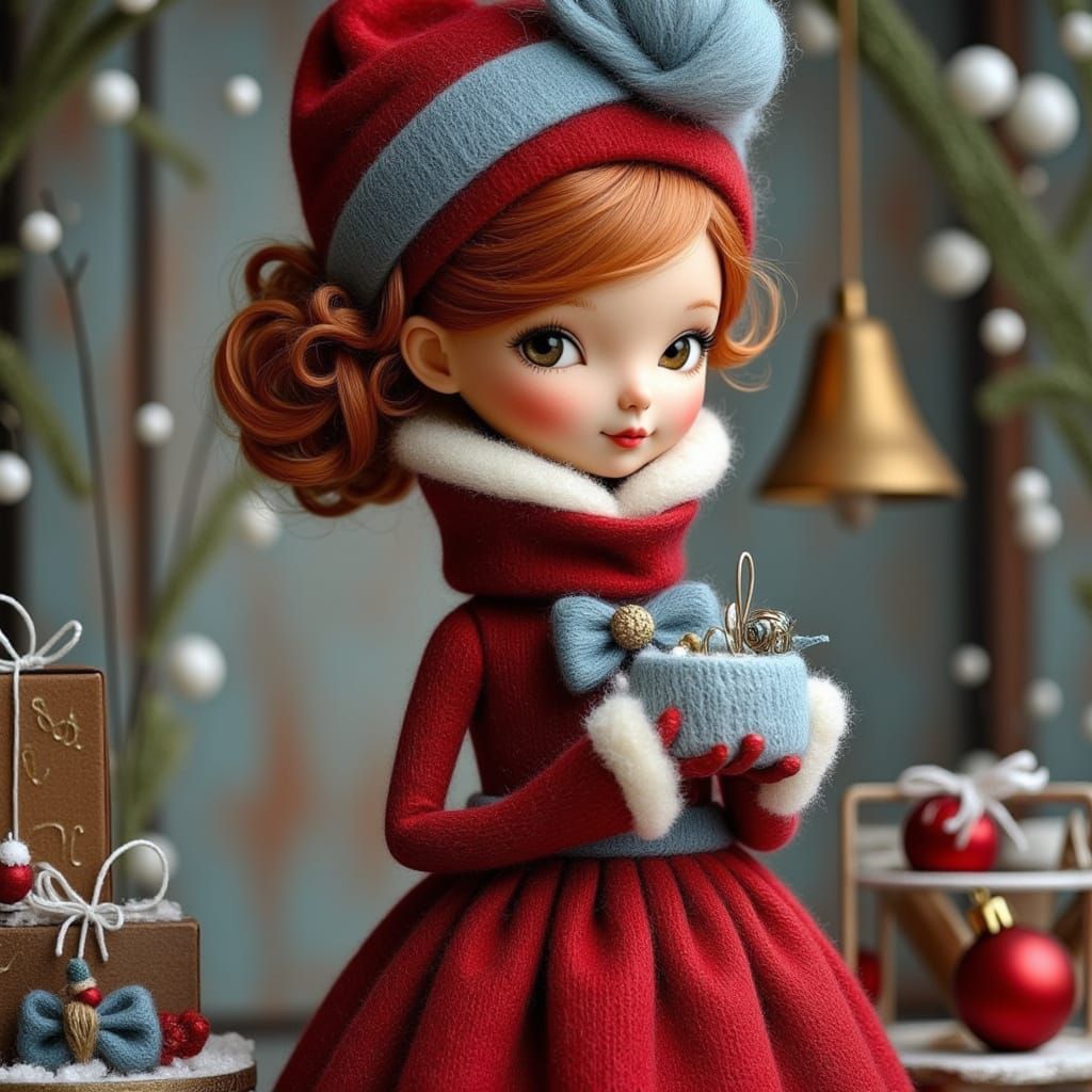 Festive Toddler in Santa Dress with Gifts